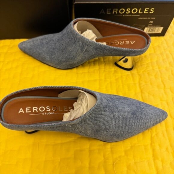 AEROSOLES® Jama Slip-On Mules, Blue Denim Suede, Size 7 - Picture 3 of 9